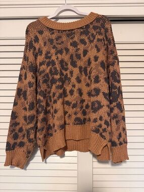 aerie Leopard-Print Scoopneck Sweater in Brown & Black